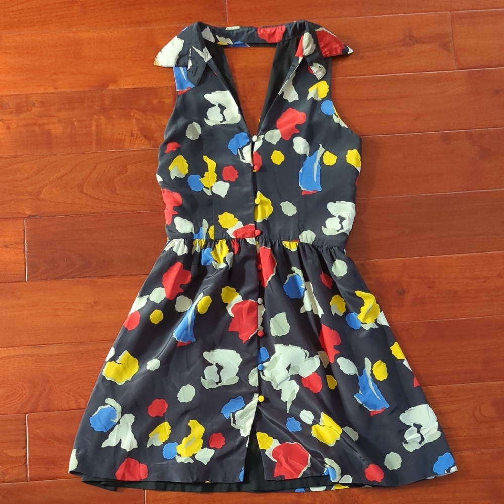 Retro Bold Colorful V-neck Collar Mini Dress